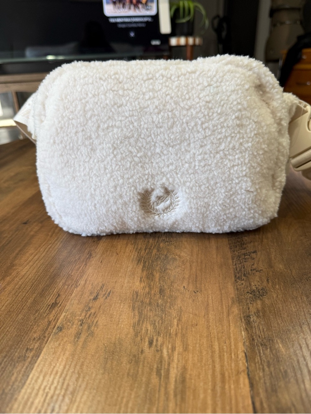 PINK Victoria's Secret Cream Sherpa Cosmetic Crossbody Bag